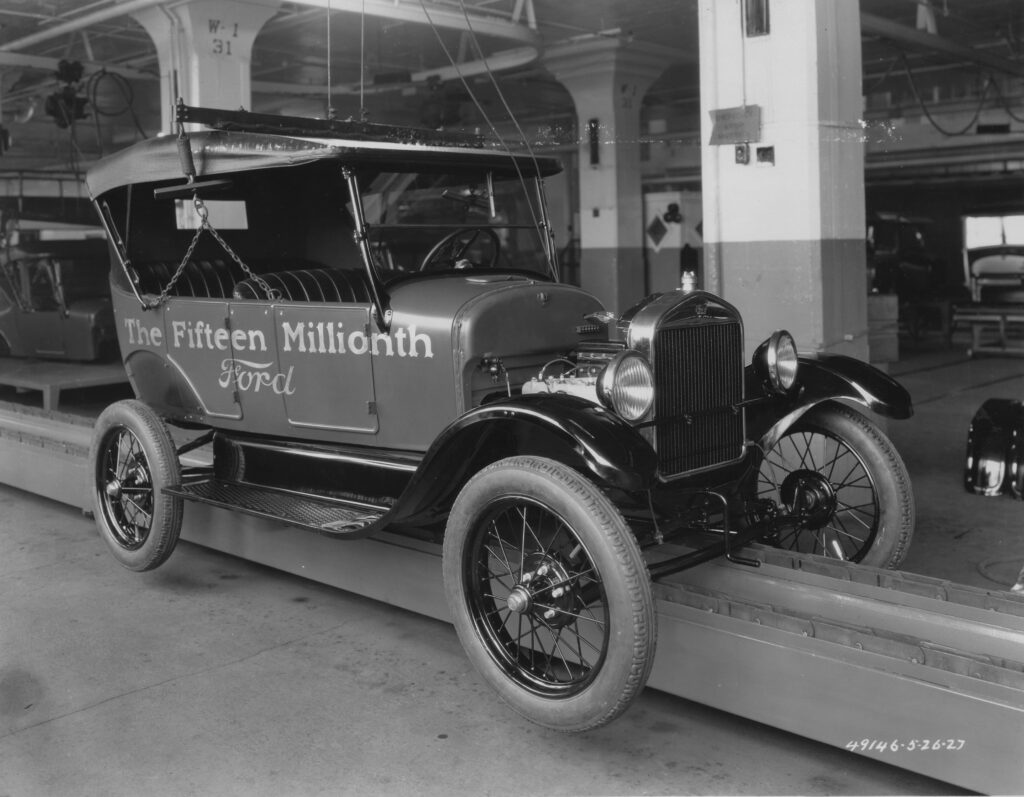 The Fifteen Millionth Model T on the assembly line
