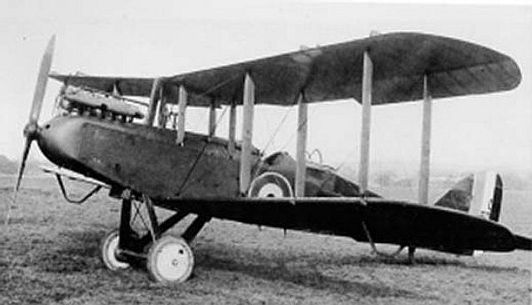 A black and white image of the plane, commonly known as a DH.9, dating back to the early 1900s.